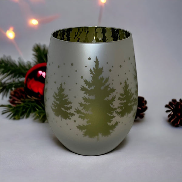 Matt Silver & Green Christmas Candle